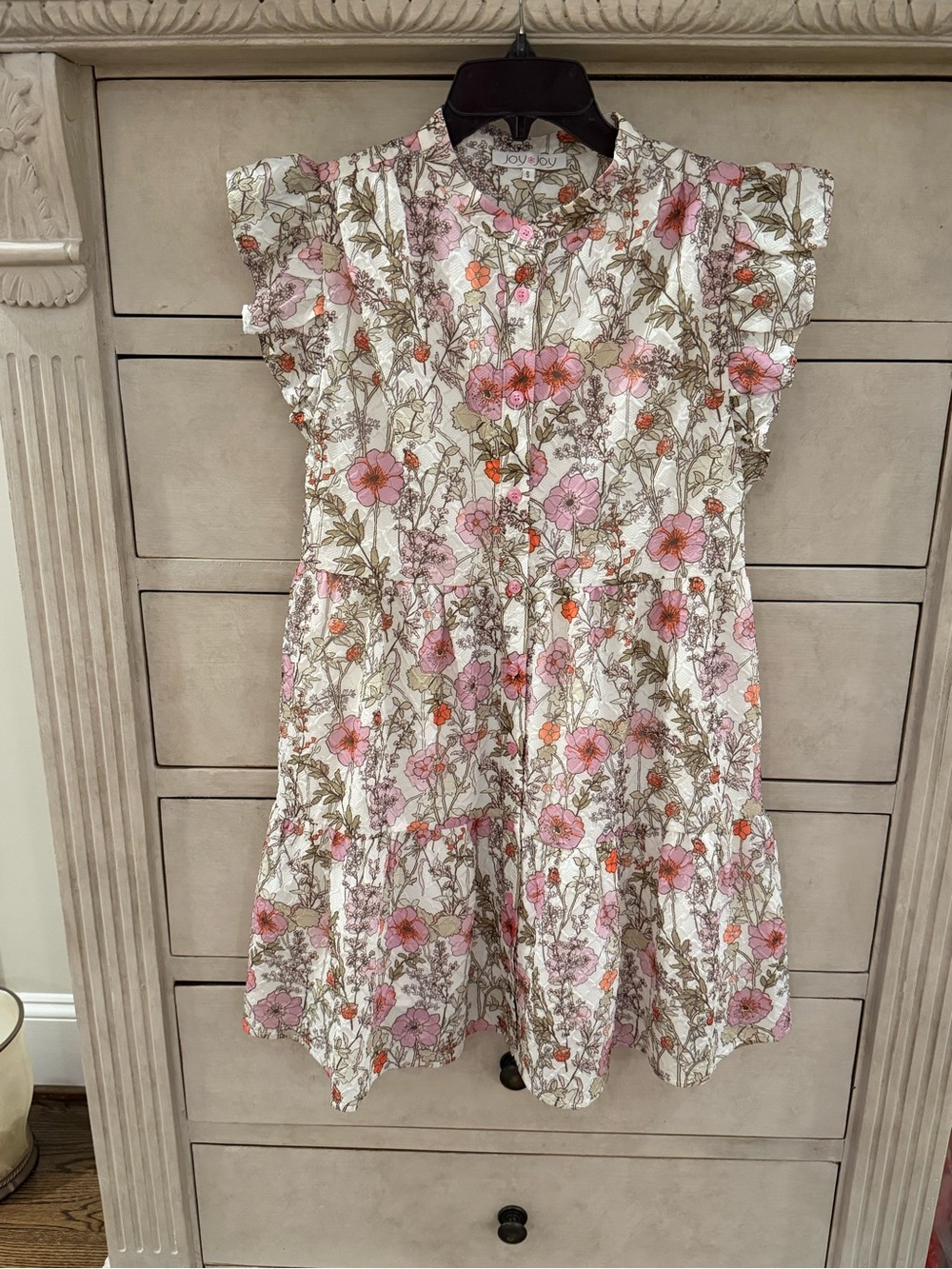 Joy Joy White Floral Button-Front Summer Dress